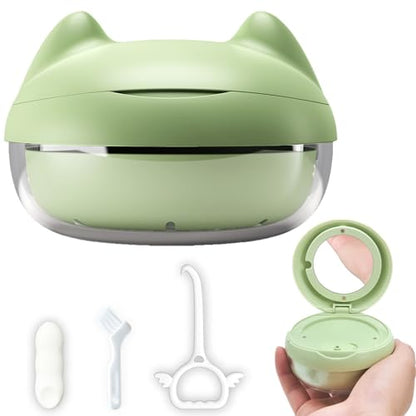 Retainer Case Denture Bath Case Basket Mirror Leak-proof Green Cat | 2-in-1 design Strainer Basket No-Leak Cleaning Case for Mouth Guard Cute Removal Tool,Aligner chewies,Bursh - color: Green Cat