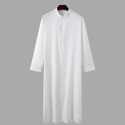 Men’s Muslim Islamic Thobe Robe Kaftan Long Sleeve Jubba Arabic Dubai Ethnic Prayer Gown with Pocket A19 - color: White, size: 3X-Large