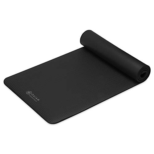 Gaiam Thick Yoga Mat, Exercise & Fitness Mat with Easy-Cinch Carrying Strap | Non-Slip NBR Foam | Joint Cushioning | Yoga, Pilates, Fitness & Floor Workouts | 72"L x 24"W - color: Black