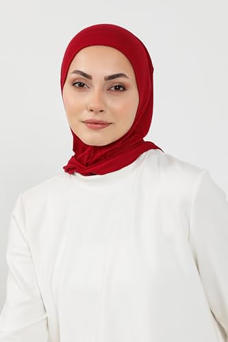 Aisha's Design Full Coverage%95 Cotton Bonnet for Women, Ready-to-Wear Hijab Bonnet Headscarf with Neck Coverage - color: Dark Red