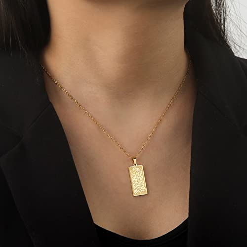 VASSAGO Islamic Allah Necklace for Men Women Stainless Steel Muslim Ayatul Kursi Necklace Islam Arabic Eid Ramadan Jewelry Gift - color: Gold Islamic Necklace