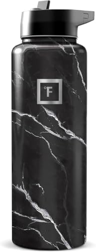 IRON °FLASK 40 oz Wide Mouth Water Bottle with Straw - color: Black Marquina, style: Straw - 40 Oz (1 Lid)