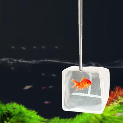 Aquarium Net with Extendable Long Handle, Adjustable Wastes Skimming Cleaning Tools Nylon Fishing Mesh Nets with Long Plastic Handle - color: square, style: S