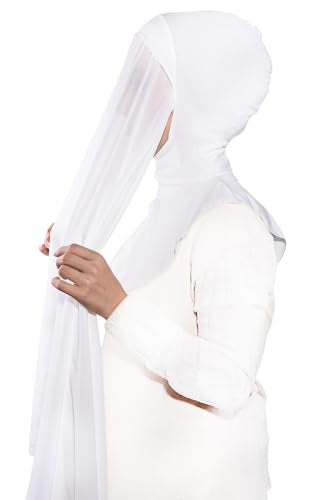 Lina & Lily Premium Chiffon Ninja Instant Hijab Scarf Stitched Jersey Cap Neck Cover Full Coverage - color: White