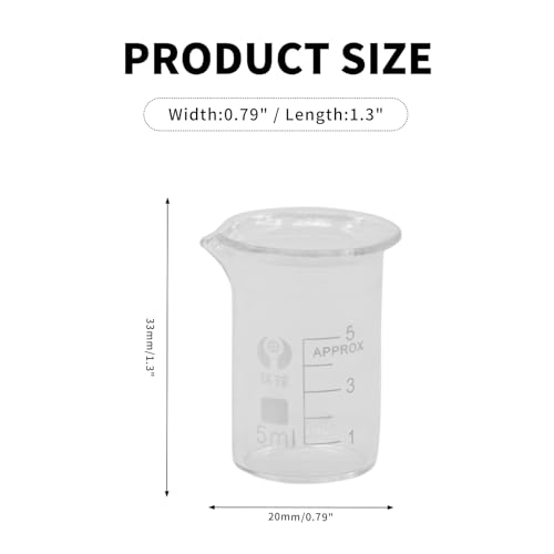 3Pcs 5ml Small Glass Beaker with V-Shaped Spout, Low Form Borosilicate Glass Graduated Printed Scale Measuring Cups for Home Classroom Craft Project - size: 5ml