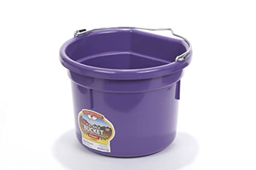Little Giant® Flat Back Plastic Animal Feed Bucket | Animal Feed Bucket with Metal Handle | Horse Stall Feeding and Watering Supplies (Purple, 8 Quart) - color: Purple, size: 8 Quart