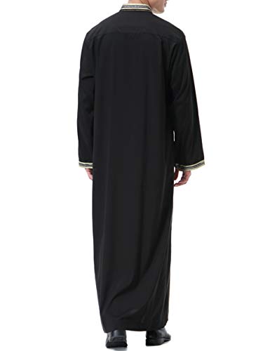 Islamic Mens Clothing Kaftan Maxi-Muslim Male Shirt Long Sleeve Abaya Dubai Cotton… - color: Black-b, size: X-Large