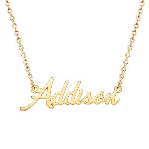MOMOL 18K Gold Plated Stainless Steel Name Necklace Personalized Custom Name Necklace Customized Nameplate Necklace for women - style: Addison