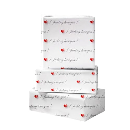 Cuitpan Funny Valentine's Day Wrapping Paper - I Fucking Love You Design for Anniversary,Wedding, Birthday, Party - 20 x 29 Inches, 6 Folded Sheets,Easy to Store - color: White-Valentine’s Day