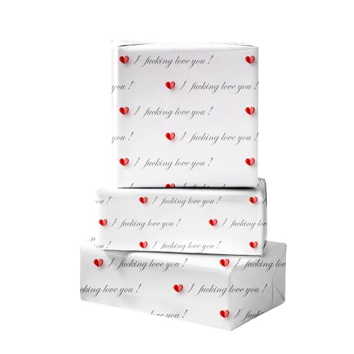 Cuitpan Funny Valentine's Day Wrapping Paper - I Fucking Love You Design for Anniversary,Wedding, Birthday, Party - 20 x 29 Inches, 6 Folded Sheets,Easy to Store - color: White-Valentine’s Day