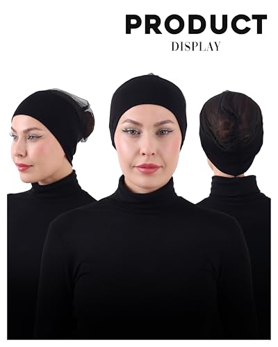 FabNest Chemo Headwear for Men & Women Breathable Cotton Blend Non Slip Cap - color: Black