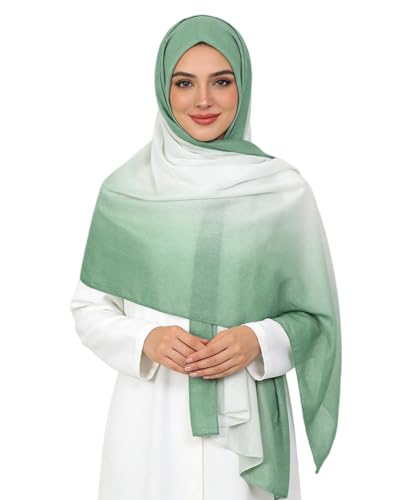 RARITYUS Fashion Gradient Color Hijab Scarf for Women Glitter Modal Instant Muslim Islamic Hijab Head Wraps Long Shawls - color: Green