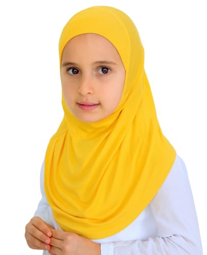 Prien Ready To Wear Hijab For Girls, Soft Viscose Muslim Scarf For Kids, Instant Islamic Clothing For Women For Ramadan, Eid - color: Deep Yellow