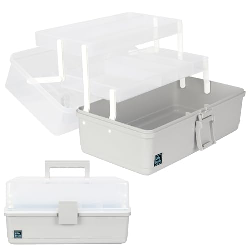WEWLINE 3-Layers Plastic Portable Storage Box,Household Plastic Craft Supply Box with Handle,Multifunctional Storage Boxes for Children Student,Perfect for Home Office - color: GRAY