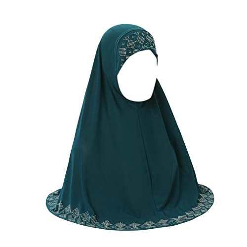 ZGMYC Women Shiny Rhinestones Muslim Hijab Elegant Long Turban Cap Head Wrap Scarf - color: Peacock Blue