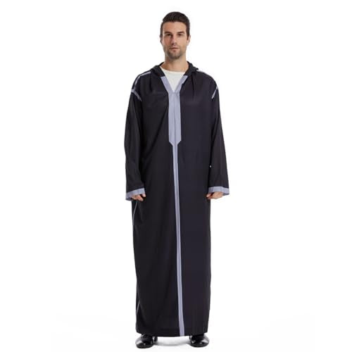 Qianliniuinc Muslim Islamic Pakistan Dubai Abaya Thobe Middle East Style Embroidered Men's Clothing S-XXXL - color: Black-a, size: Large