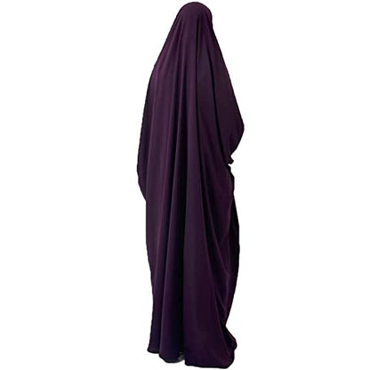 FPOVFPO Womens One-Piece Solid Abaya Muslim Prayer Dress Islamic Maxi Kaftan with Hijab Dubai Full Length Dress - color: Purple