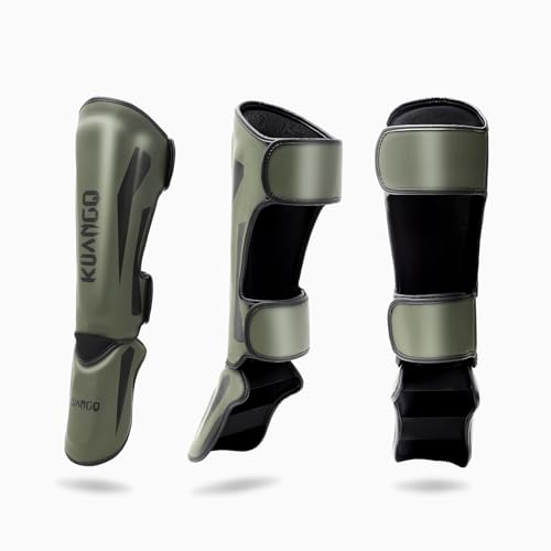 Muay Thai Shin Guards, Muay Thai Martial Arts Kicking Leg Instep Protection Pads Sparring Gear,for Kickboxing MMA Training and Sparring,Professional MMA Equipment - color: Olive Green, size: Medium