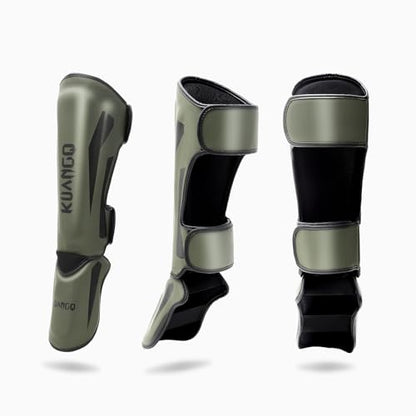 Muay Thai Shin Guards, Muay Thai Martial Arts Kicking Leg Instep Protection Pads Sparring Gear,for Kickboxing MMA Training and Sparring,Professional MMA Equipment - color: Olive Green, size: Large