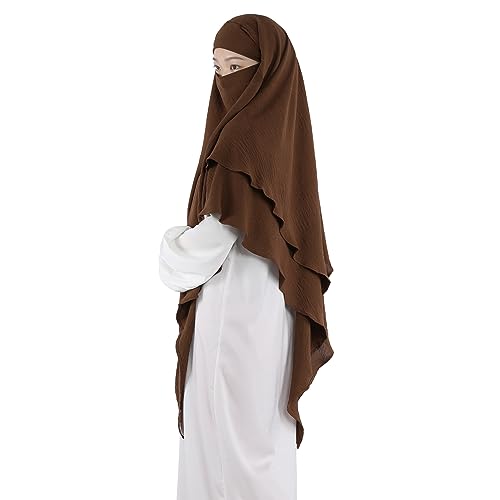 Khalat Muslim Prayer Hijab - 2 Layers Soft Breathable Islamic Dubai Women's Instant Long Hijab - color: Coffee