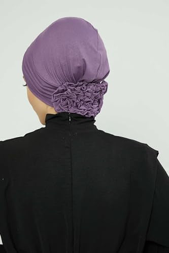 Aisha's Design Instant Turban Head Wraps for Women, Combed Cotton Scarf Lightweight Pre tied Hijab with Back Rose Detail - color: Purple