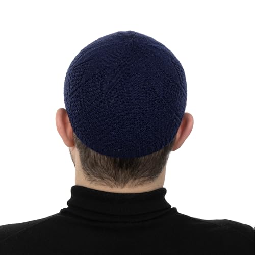 Modefa Men's Islamic Turkish Diamond Pattern Knitted Kufi Hats for Men - Islamic Muslim Headwear for Men - Prayer Cap Takke - color: Navy Blue