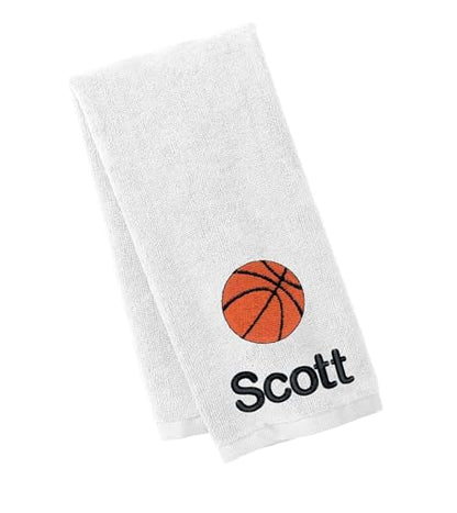 Personalized Basketball Towel, Workout, Gym, Small Lightweight Microfiber, Embroidered Name, Monogrammed Sports Gift - color: White