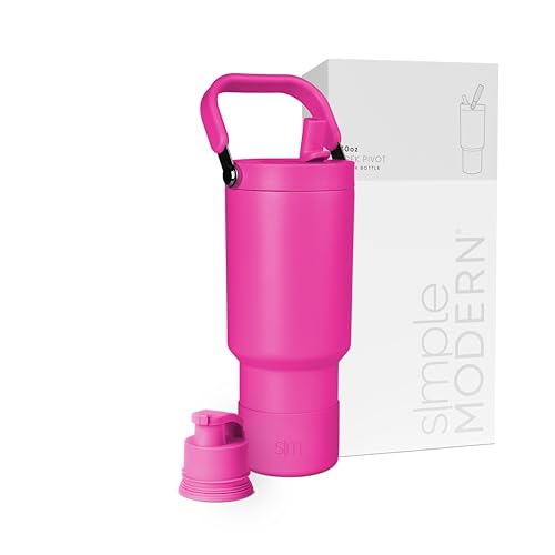 Simple Modern Tumbler with Handle, Water Jug | 30oz | Pink | Trek Pivot Insulated Stainless Steel Water Bottle | Interchangeable Straw & Chug Lid, Cupholder Friendly | Raspberry Vibes - color: -Raspberry Vibes, size: 30 Ounces