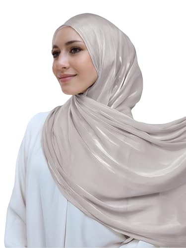 Lina & Lily Sheen Shimmer Women's Crepe Scarf Shawl Wrap Head Hijab Lightweight - color: Light Mink