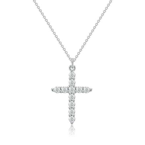 Robaice Upgraded Crown Cross Necklace for Women, 14K Gold Plated - color: B CZ Cross, Silver