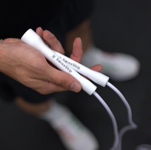 Swissskip Speed Jump Rope by Dayan Kolev, 5mm PVC Skipping Rope, Great for Beginners and Advanced Athlets, Designed for Fitness, Cardio, Boxing & CrossFit, Adjustable length with Unbreakable Handles - color: White