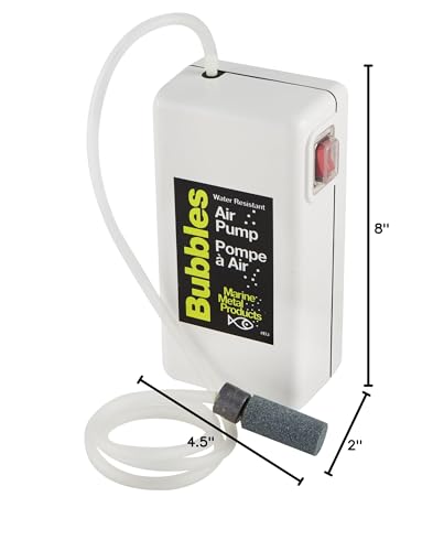 Marine Metal B-3 Bubbles Live Bait Aerator, Water Resistant Air Pump, Portable & Battery Powered