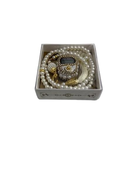 Islamic Holiday Decor Misbaha Tasbeeh & Counter Gift Set - Home Decoratives, Gifting Islam Ramadan Mubarak, Hajj, Muslim Allah Prayer Beads New Year for Women, Men, Kids, Child Birthday (Silver) - color: Silver