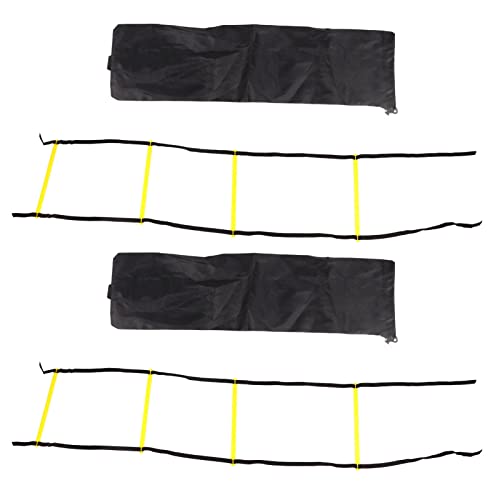 2PCS 4 Rung Rope Ladder Speed Training Footwork Ladder with Carry Bag for Football Basketball 2m Black Rope Yellow Rung