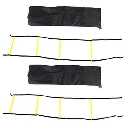 2PCS 4 Rung Rope Ladder Speed Training Footwork Ladder with Carry Bag for Football Basketball 2m Black Rope Yellow Rung