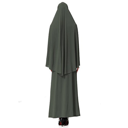 XINFU Muslim Islamic Women's khimar 2pcs Sets Soft Distinctive Prayer Dress Hijab Abaya Suit(10 Colors Available) - color: Army Green, size: Medium