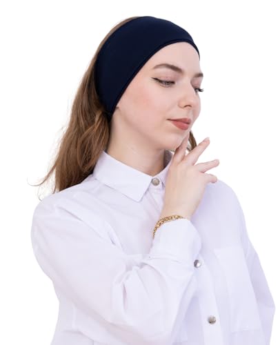 Prien Women Cotton Hijab Cap, Stretchy Head Cover, Pre-Sewn Inner Muslim Scarf Undercap, Non Slip Headband for Daily Wear - color: Navy Blue