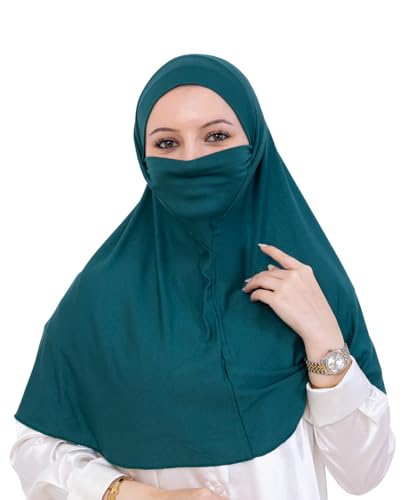 Prien Easy To Wear Hijab For Women, Muslim Instant Turban With Niqab, Islamic Clothes, Soft Scarf For Prayer, Abaya, Khimar - color: Emerald