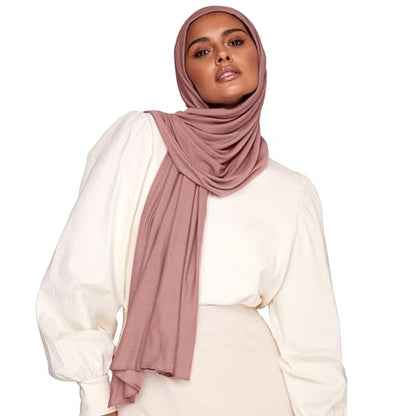 VOILE CHIC 여성용 프리미엄 저지 히잡 스카프 - 이슬람 헤드 스카프 랩 히잡 - color: 더스티 로즈., size: Regular
