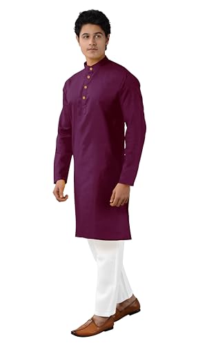 Chandrakala Men's Tunic Cotton Kurta Pajama Set Indian Casual Yoga Dress (MK101) - color: Wine-112, size: XX-Large