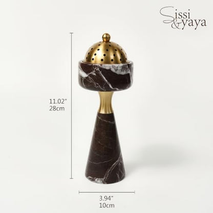 Sissi & yaya Marble Incense Burner with Brass Cover, 11 x 3.8 inches, Multi-Purpose Holder for Cones, Coils and Sticks (Dark Brown) - color: Dark Brown