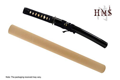 Hand Forged 1045 Carbon Steel Musashi Crest Tanto Full Tang Sword | hand-sharpened for tameshigiri, wavy temper, bo-hi groove, openwork guard, rayskin grip