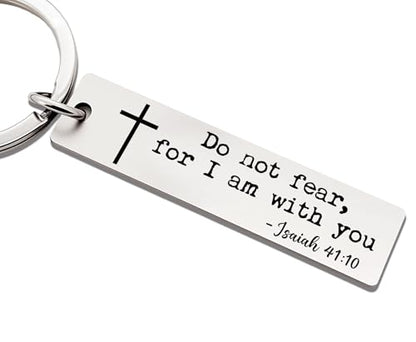 Do Not Fear for I am with You Keychain, Inspirational Bible Verse Keychain, Christian Keychain, Stainless Steel Scripture Keychain, Confirmation Baptism Gift, Christian Car Key Ring (Silver)