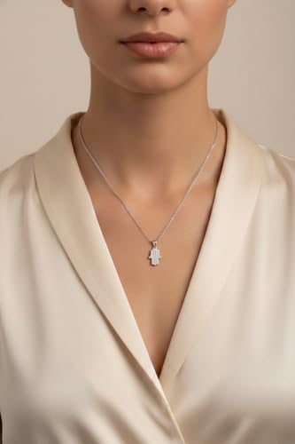 Made In Israel 14K Gold Plated Stainless Still Hamsa Necklace for Women – Jewish Symbol Pendant from Israel – Elegant Hebrew With Cubic Zirconia Dainty Religious Jewish Jewelry - color: Silver