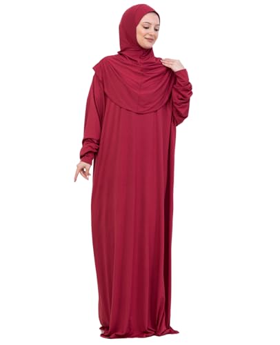 Prien Prayer Dress For Women, Cotton Muslim Abaya, Soft Hijab, Elegant Turkish Islamic Wear For Eid, Ramadan, Umrah, Hajj - color: Burgundy