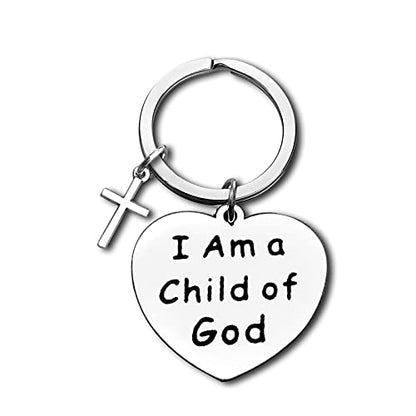 Dabihu Christian Gift Keychain Religious Gift Bible Verse Keyring Baptism Christmas Easter Birthday First Communion Gift - color: I Am a Child of God Silver Heart Keychain