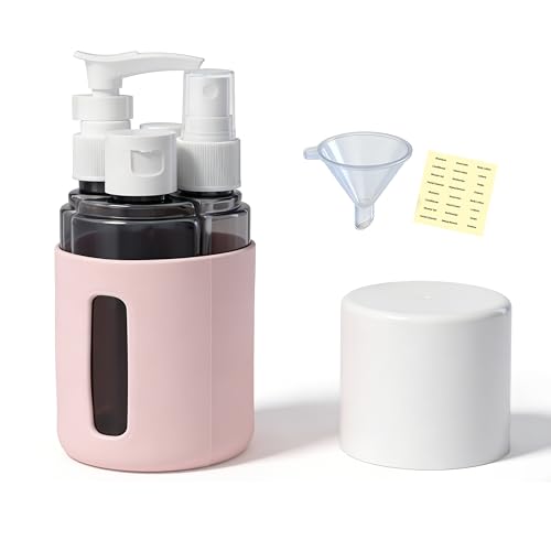 4-in-1 Refillable Cosmetic Containers, TSA Approved Travel Toiletry Kit - color: Pink