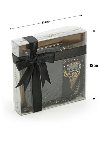 İhvan Online Medina Calligraphy Quran Set with Islamic Finger Counter, Portable Digital Prayer Tasbeeh, Pearl Zikirmatic Beads, 3 Pieces Gift for Ramadan & Eid & Mawlid (Black) - color: Black