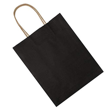 bagmad 100 Pack Medium 8x4.75x10 Inch Black Kraft Paper Bags with Handles Bulk, Gift Bags, Craft Grocery Shopping Retail Party Favors Wedding Business Sacks (Black, 100pcs) - color: Black