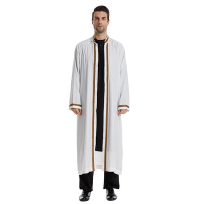 Qianliniuinc Thobe for Men Abaya Islamic Clothing - Muslim Kaftan Dubai Arabic Robe Loose Fit Casual Prayer Wear - color: White, size: X-Large